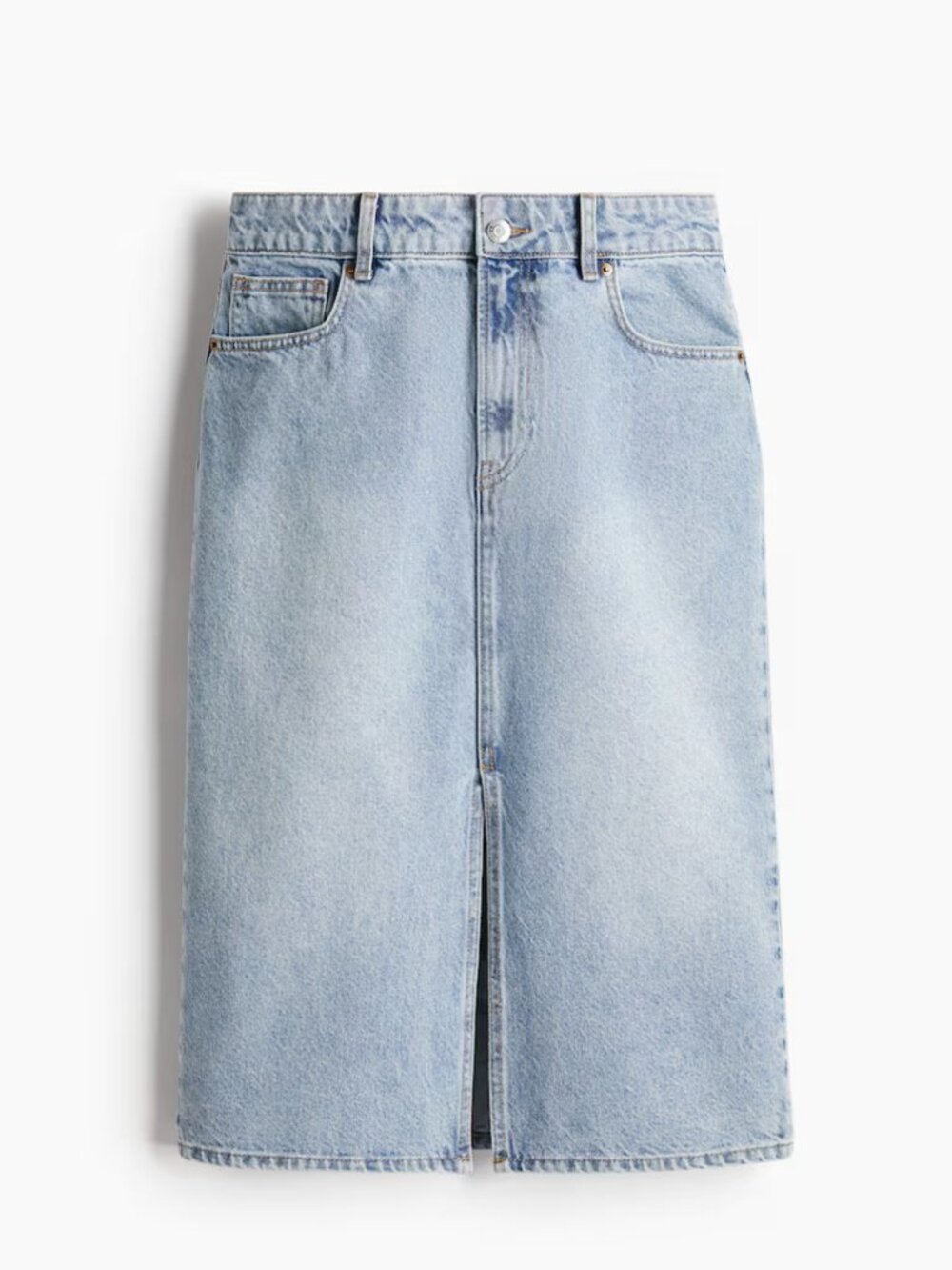 H&M Light Blue Denim Midi Skirt with Front Slit Size 6 NWT